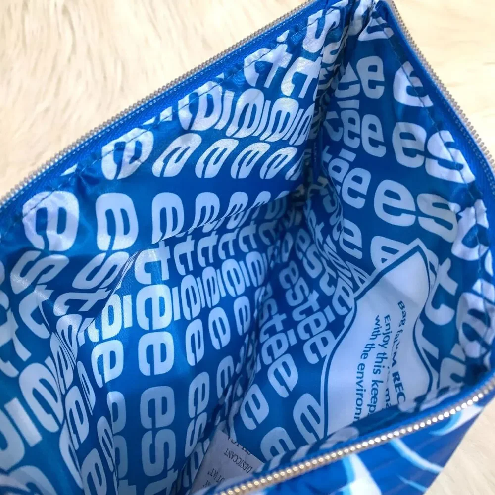 ESTEE LAUDER Puffy Blue & White Floral Cosmetics Bag Makeup Case